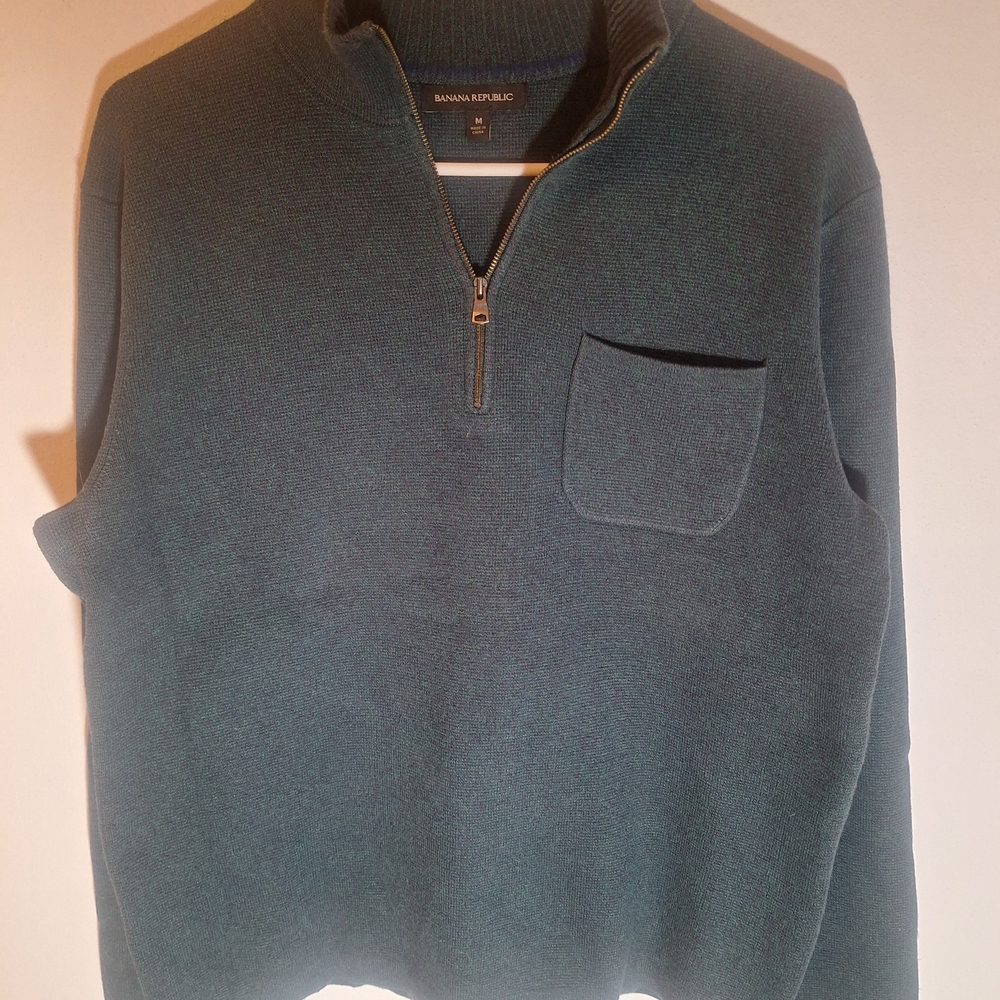 Banana Republic 1/4 Zip Knit Pullover Sweater Dark Green Mock Neck Men's Size M